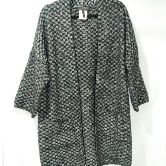 BCBG Maxazria Women's Thick Knit Open Front Sweater Cardigan Black Grey Size M - Picture 1 of 4